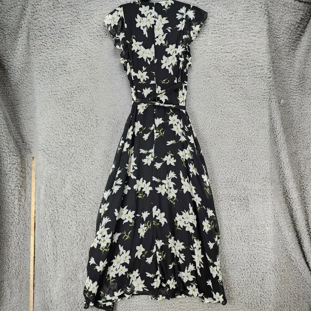 Alloy Apparel Dress Womens Large Bella Black White Floral V Neck Wrap Midi - Picture 9 of 10